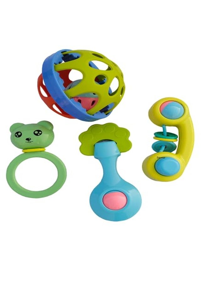 Samip Premium 4 pcs Rattle Ball Toys Combo for Babies Non-Toxic Plastic Colourful Lovely Attractive Baby Rattle for Infant Products (Multicolour) - Image 3